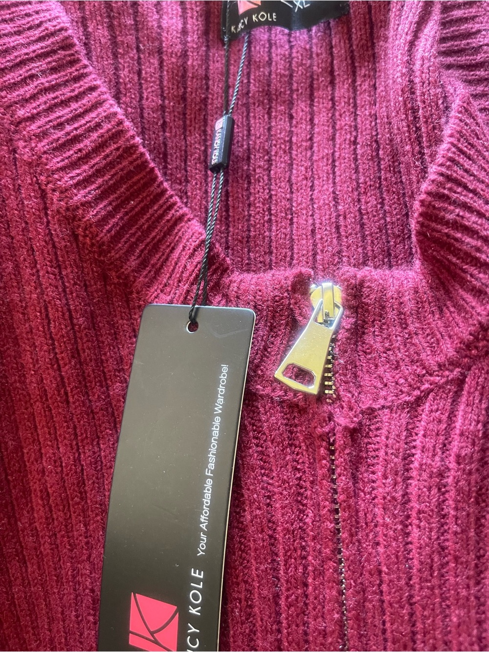 Ribbed Cable-Knit Midi Dress in Wine Red - Picture 3 of 3